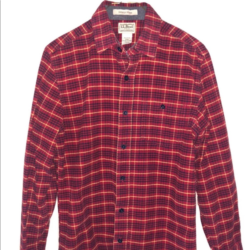 L.L. Bean Red Black Plaid Button Down Flannel Shirt Size SM-Reg